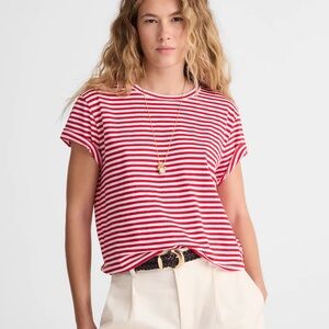 Madewell boxy crop tee in soft slub. Red Striped Women's Top